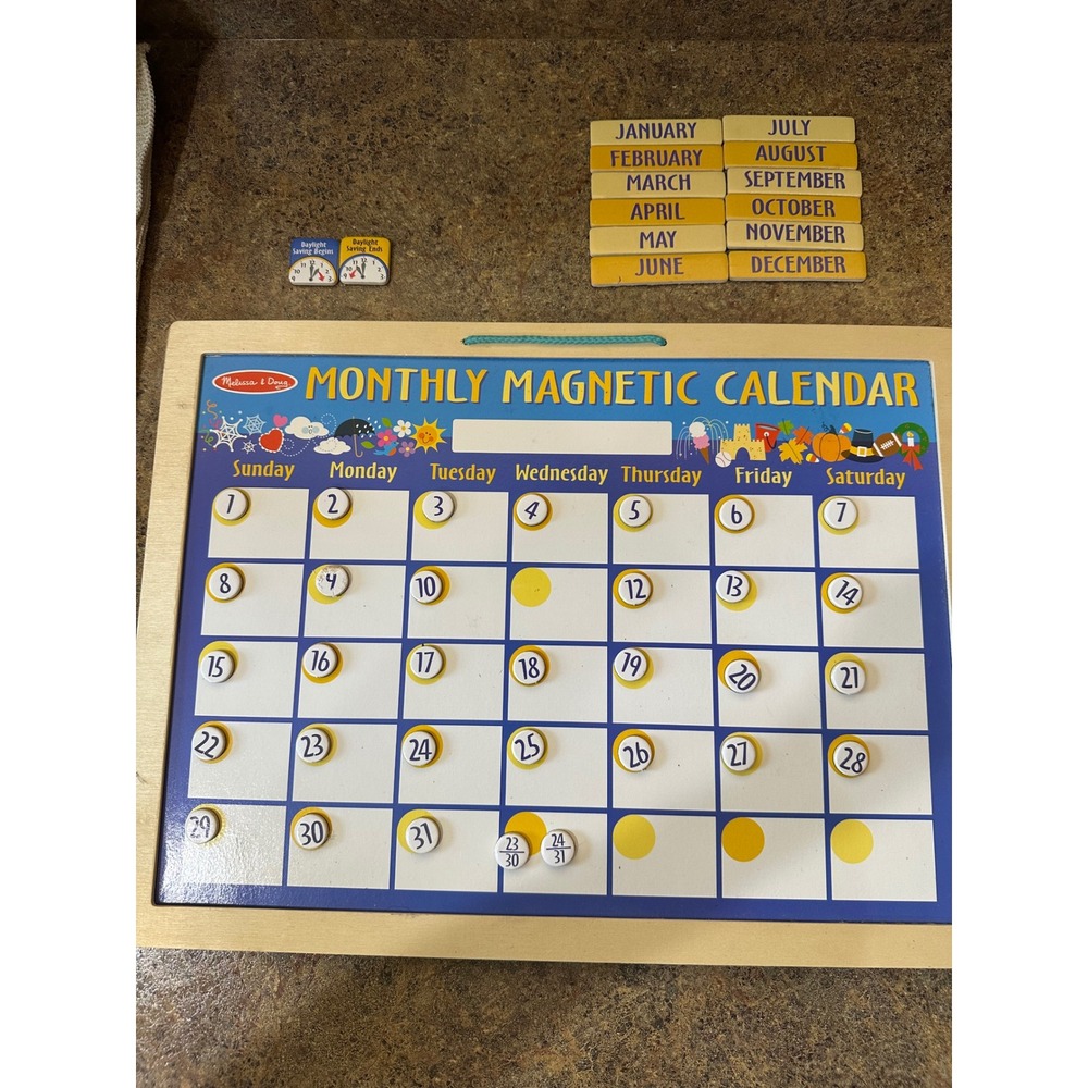 Melissa & Doug Monthly Magnetic Calendar Wooden Educational Learning Toy Board